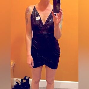 Symphony black sequin cocktail dress size M.
